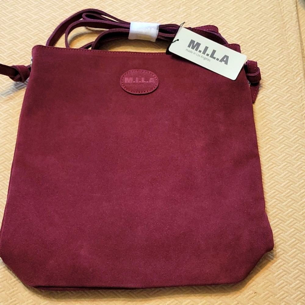MILA NWT Made In Los Angeles Chianti Leather Suede Handbag Purse Shoulder Bag